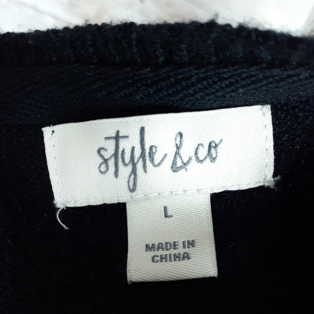 Style & Co Patchwork Sweater Beige Black C - Picture 4 of 5